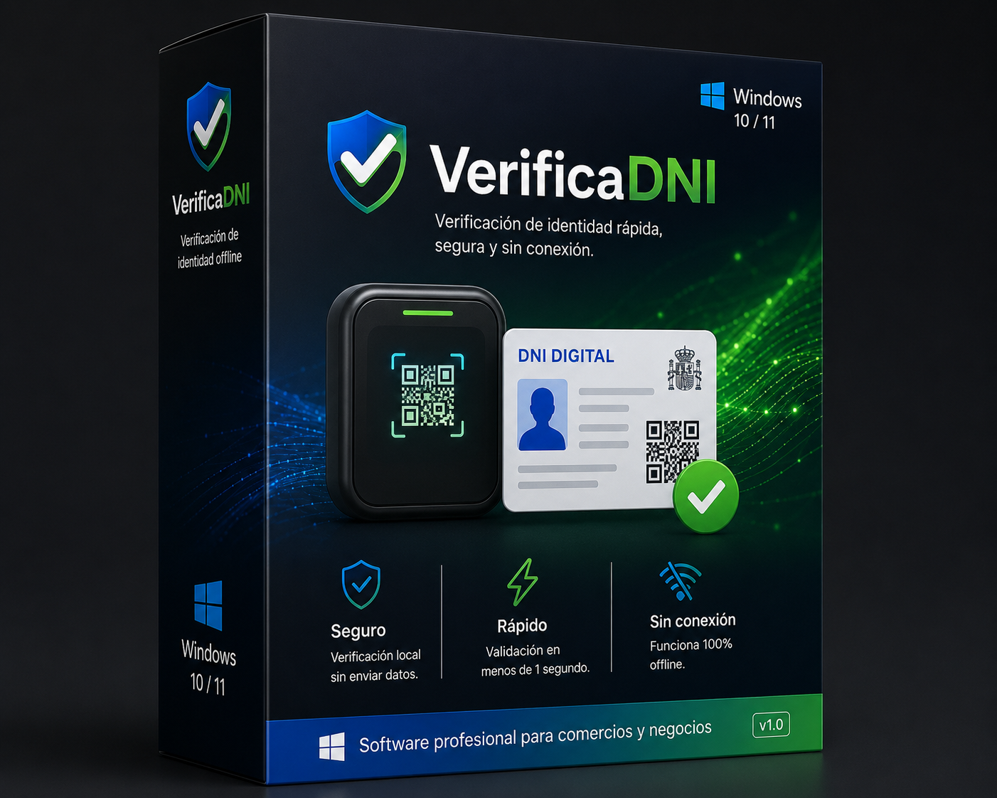 Caja del software VerificaDNI para Windows, compatible con lectura de QR MiDNI